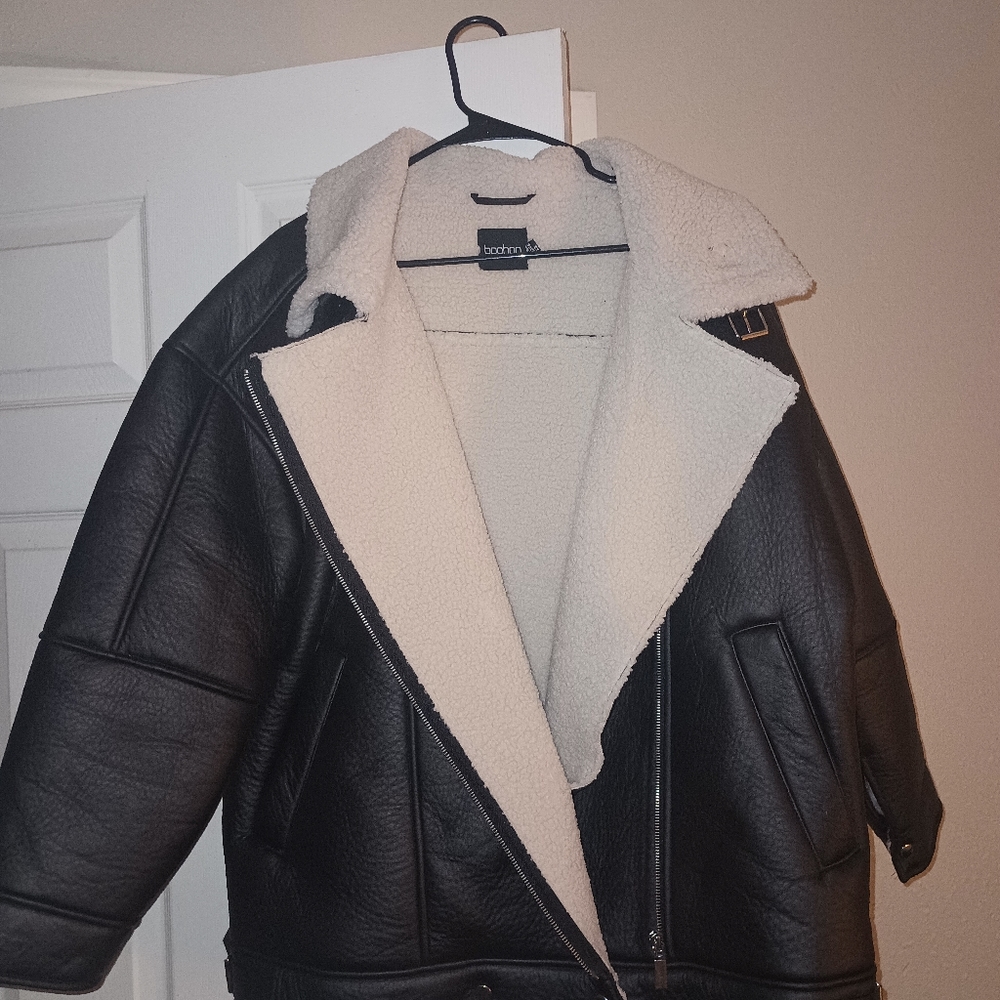 Plus Faux Leather Lined Oversized Aviator Jacket - Picture 2 of 4